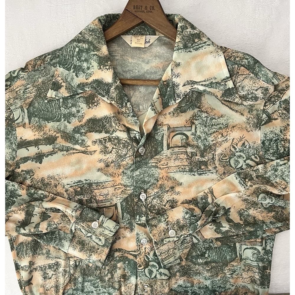VTG 70s Randolph Disco Shirt Sz Medium Plants Trees Novelty Mens - Picture 1 of 12
